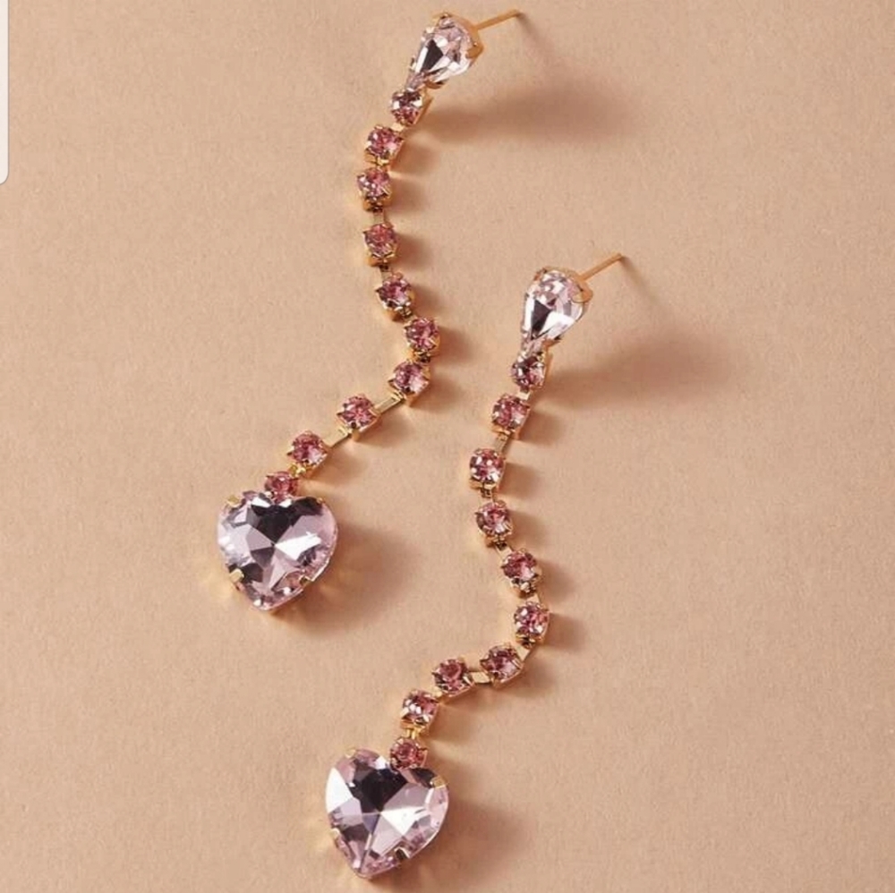 ♡Tracy♡ Dangling Stone Heart Earrings - Picture 3 of 3